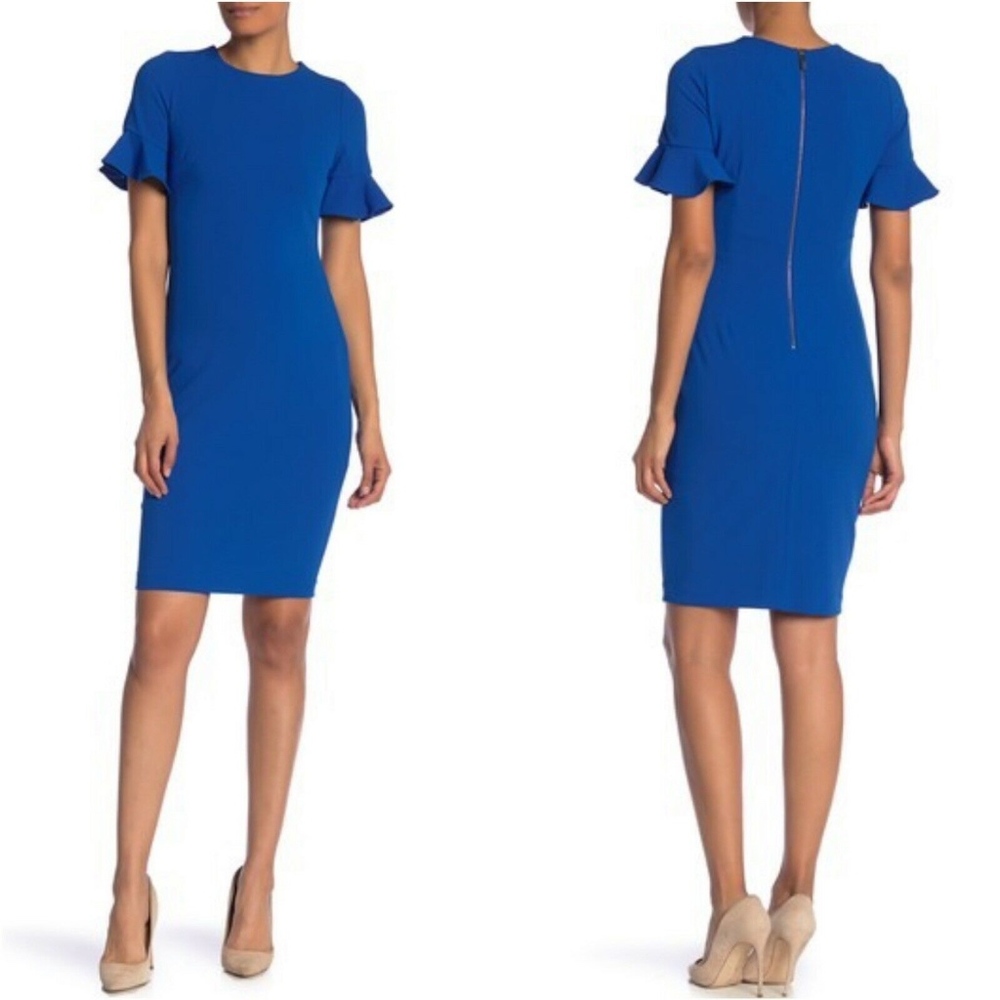 Calvin Klein Blue Flutter Sleeve Sheath Dress